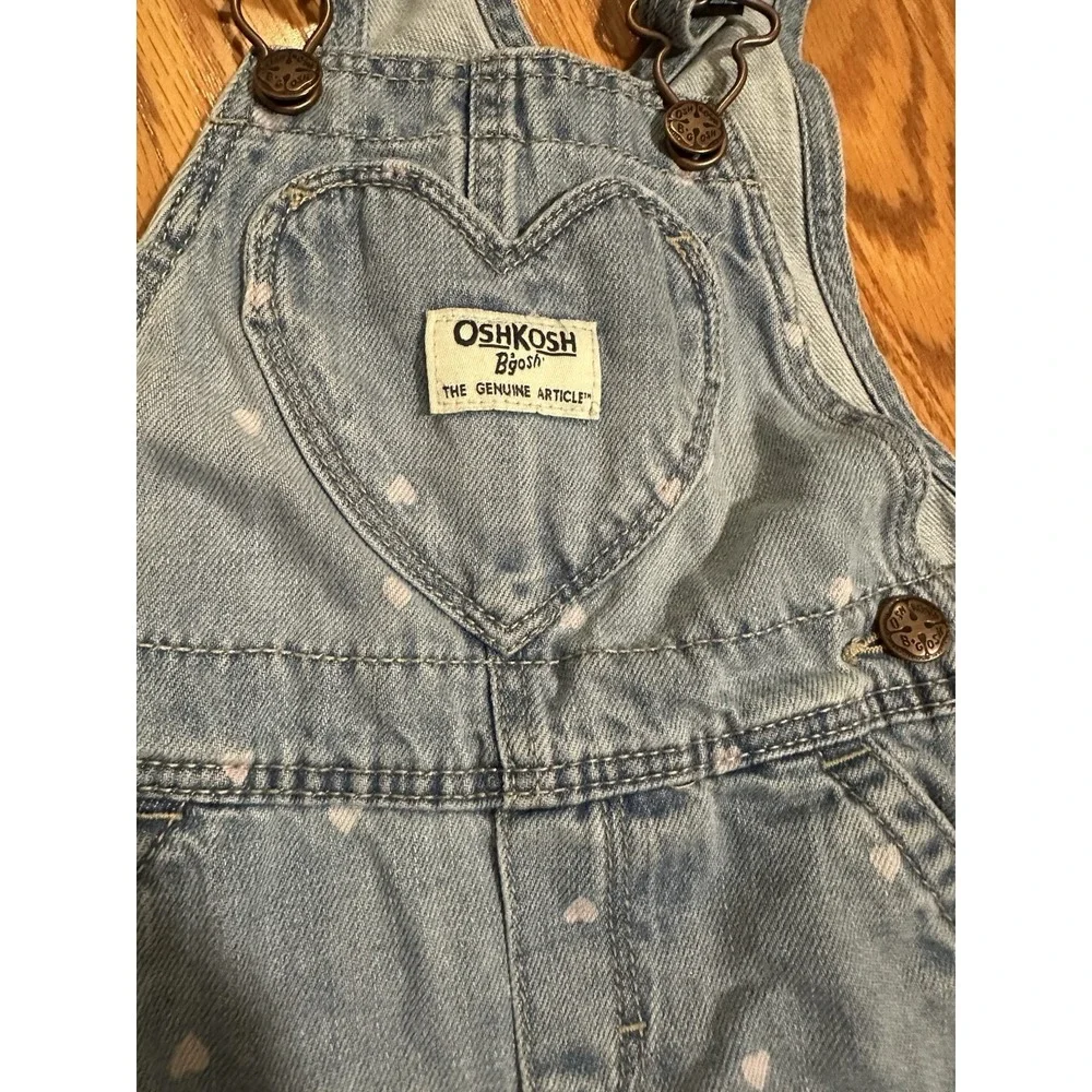 Oshkosh B'Gosh Denim Overalls with Pink Hearts Baby Girl 12 Months